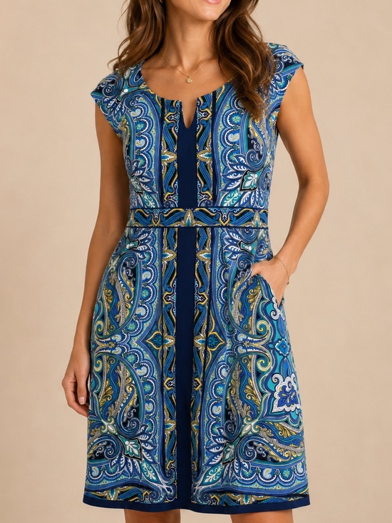 Apt. 9 Dresses & Skirts - Apt. 9 Blue and Teal Paisley Fit-and-Flare Midi Dress